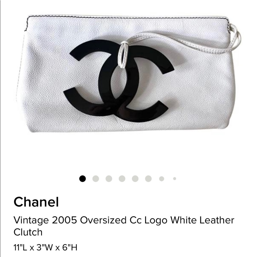 Chanel Vintage 2005 Oversized CC Logo White Leather Clutch
